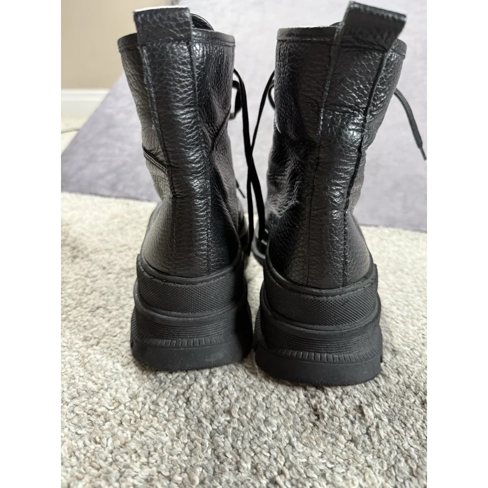 AllSaints Black Leather Combat Boots Platform Lug Sole Mens Black